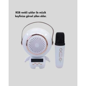 ieg™ Renkli Işıklı Astronot Mini Bluetooth Speaker ve Karaoke Mikrofon