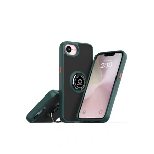 iPhone 16E Kılıf Montreal Yüzüklü Silikon Kapak - Yeşil