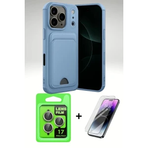 iPhone 17 Pro Max Kartvizitli Kılıf Seti | Silikon Kılıf + Cam Ekran + Kamera Lens Koruma