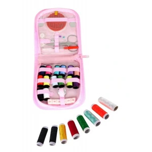 İplik Set Fermuarlı Plastik Dikiş Seti Pembe