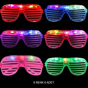 Işıklı Panjur Şeritli Led Parti Gözlüğü 6 Renk 6’lı Set (4887)