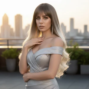 Kahküllü Uzun Dalgalı Fiber Sentetik Peruk - Küllü Açık Kahve / Platin Ombreli