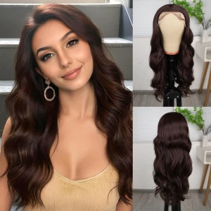 Kahve Karamel Fiber Sentetik Geniş Dalgalı Tül Peruk