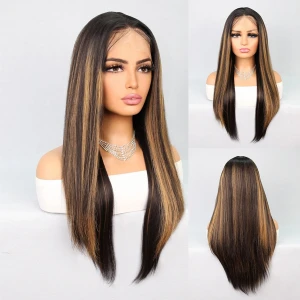 Kahverengi Karamel Işıltılı Fiber Sentetik Düz Tül Peruk