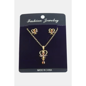 Kalp Zirkon Taşlı Set Kolye