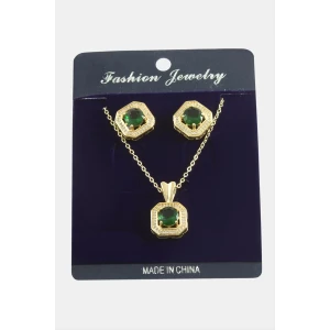 Kare Zirkon Taşlı Set Kolye