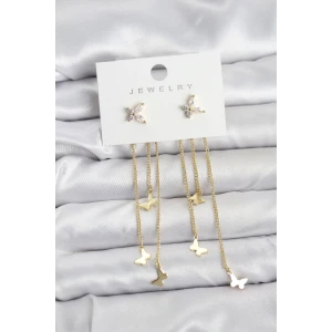 Kelebek Model Gold Renk Pirinç Sallantılı Kadın Küpe - TJ-BKP11457