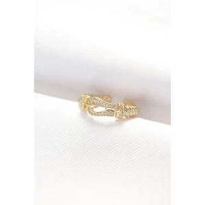 Kemer Tokası Tasarımlı Gold Renk Zirkon Taşlı Ayarlanabilir Yüzük