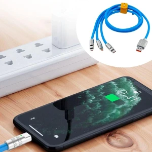 Kutulu  3 Şarj Aleti 1 Arada Çinko Alaşım Hızlı Şarj Kablosu Mavi 3 in 1 (4887)