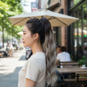 Lastik Tokalı At Kuyruğu Su Dalgalı - Küllü Kumral / Beyaz Platin Ombre