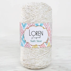 Loren Soft Star Makrome İpi Sarı Simli Krem RM103