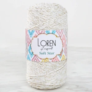 Loren Soft Star Makrome İpi Sarı Simli Krem RM103