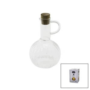 Mini Cam Yağdanlık Çizgili Desen 300ml Ahşap Bambu Mantar Tıpa