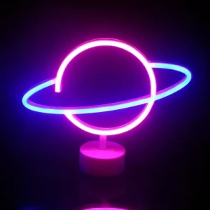 Neon Işıklı Satürn Lamba (Pil + USB)