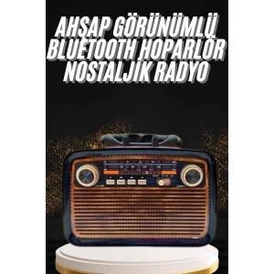 Nostaljik Görünümlü Ahşap Radyo TF SD USB Girişli Led Fener Işıklı