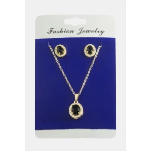 Oval Zirkon Taşlı Set Kolye