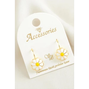 Papatya Mineli Klipsi Küpe