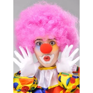 Pembe Renk Kıvırcık Afro Bonus Peruk Takma Saç ve Kırmızı Burun Seti