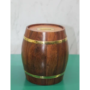 Pirinç Ahşap Fıçı Kumbara
