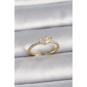 Pirinç Gold Renk Ayarlanabilir Zirkon Taşlı Kalp Model Kadın Yüzük
