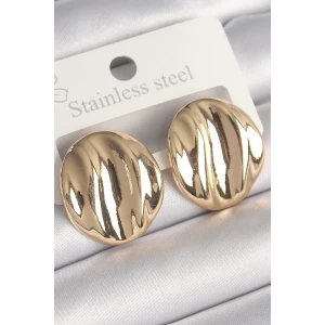 Pirinç Gold Renk İşlemeli Daire Plaka Model Kadın Küpe