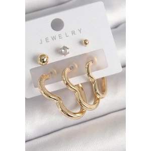 Pirinç Gold Renk Kalp Model Zirkon Taşlı Topçuk Detay Kadın Küpe Seti - TJ-BKP10308