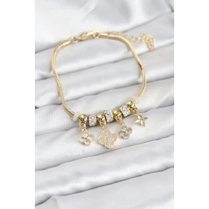 Pirinç Gold Renk Yonca Model Kadın Bileklik