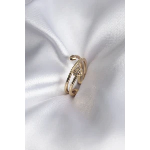 Pirinç Gold Renk Zirkon Taş Detay Kalp Model Kadın Yüzük - TJ-BYK2917