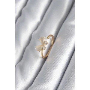 Pirinç Gold Renk Zirkon Taş Detay Kelebek Model Kadın Yüzük