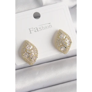 Pirinç Gold Renk Zirkon Taş İşlemeli Damla Model Kadın Küpe - TJ-BKP9862