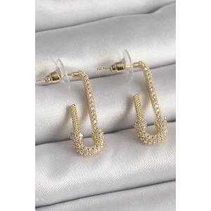Pirinç Gold Renk Zirkon Taşlı Çengelli İğne Model Kadın Küpe - TJ-BKP9937