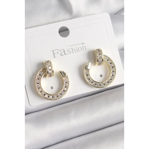 Pirinç Gold Renk Zirkon Taşlı Çivi Halka Model Kadın Küpe - TJ-BKP9846