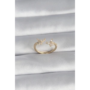 Pirinç Gold Renk Zirkon Taşlı Kelebek Model Kadın Yüzük - TJ-BYK3008