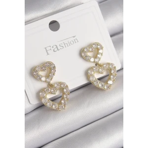 Pirinç Gold Renk Zirkon Taşlı Sallantı Kalp Model Kadın Küpe - TJ-BKP9766