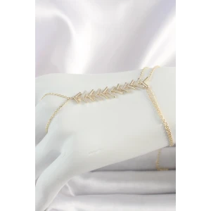 Pirinç Gold Renk Zirkon Taşlı V Model Kadın Şahmeran
