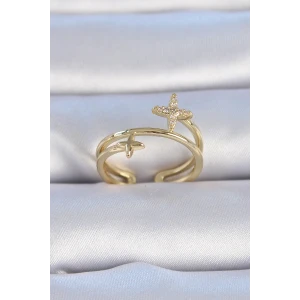 Pirinç Gold Renk Zirkon Taşlı Yıldız Model Kadın Yüzük