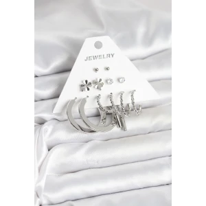 Pirinç Gümüş Renk 6 Çift Kadın Küpe Seti