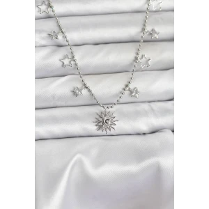 ietaks™ Pirinç Gümüş Renk Güneş Model Kadın Kolye