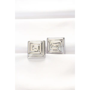 Pirinç Gümüş Renk Kare Form Küpe