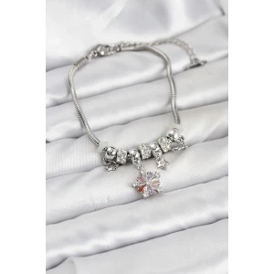 Pirinç Gümüş Renk Renkli Yıldız Charmlı Kadın Bileklik - TJ-BB8186