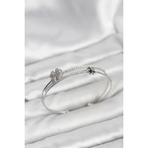 ietaks™ Pirinç Gümüş Renk Yonca Model Kadın Bileklik