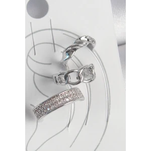 Pirinç Gümüş Renk Zirkon Taşlı 3Lü Zincir Sarmal Model Kadın Kıkırdak Küpe - TJ-BKP10565