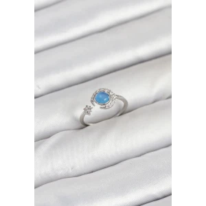 Pirinç Gümüş Renk Zirkon Taşlı Ay Yıldız Kadın Yüzük - TJ-BYK3861