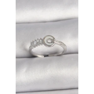 Pirinç Gümüş Renk Zirkon Taşlı Ayarlanabilir Kadın Yüzük