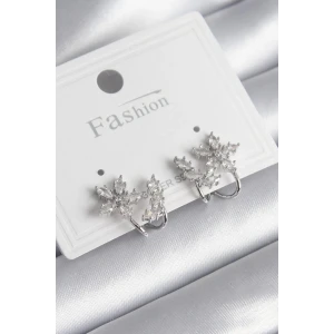 Pirinç Gümüş Renk Zirkon Taşlı Çiçek Model Kadın Küpe