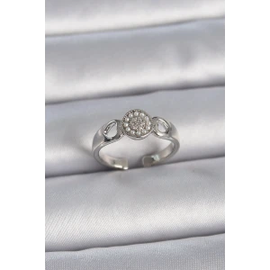 Pirinç Gümüş Renk Zirkon Taşlı İncili Kalp İşleme Detay Ayarlanabilir Model Kadın Yüzük - TJ-BYK3359