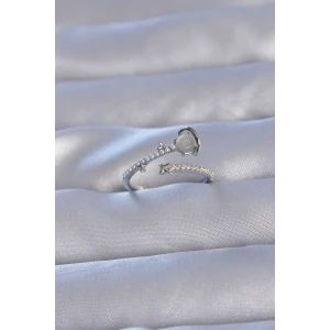 Pirinç Gümüş Renk Zirkon Taşlı İncili Satürn Model Ayarlanabilir Yüzük