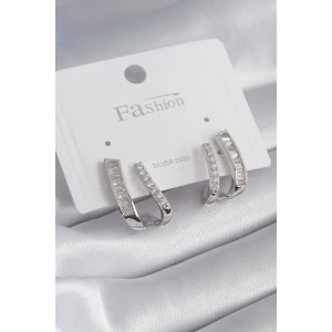 Pirinç Gümüş Renk Zirkon Taşlı Kadın Küpe - TJ-BKP8447