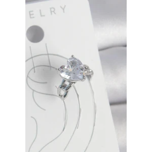 Pirinç Gümüş Renk Zirkon Taşlı Kalp Model Kadın Kıkırdak Küpe