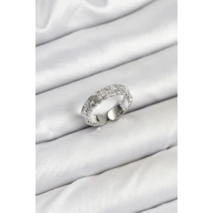 Pirinç Gümüş Renk Zirkon Taşlı Sırım Kadın Yüzük - TJ-BYK3847